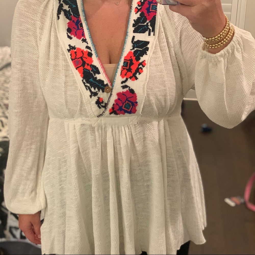 NWOT Free People Embroidered Tunic Top